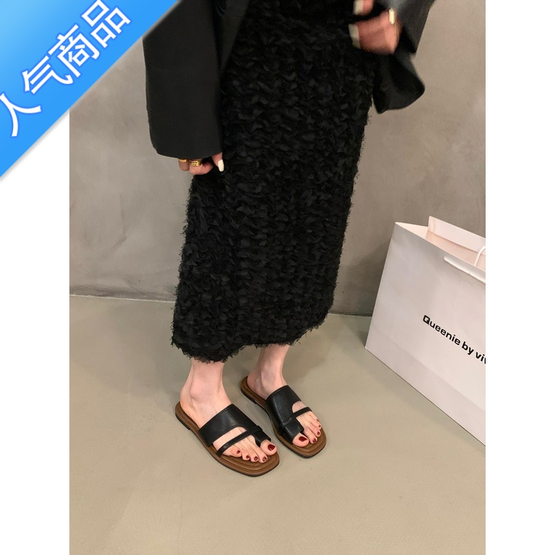 SUNTEK小众平底复古套趾凉拖鞋女鞋子夏天外穿2023新款夏季软底沙滩凉鞋高清大图