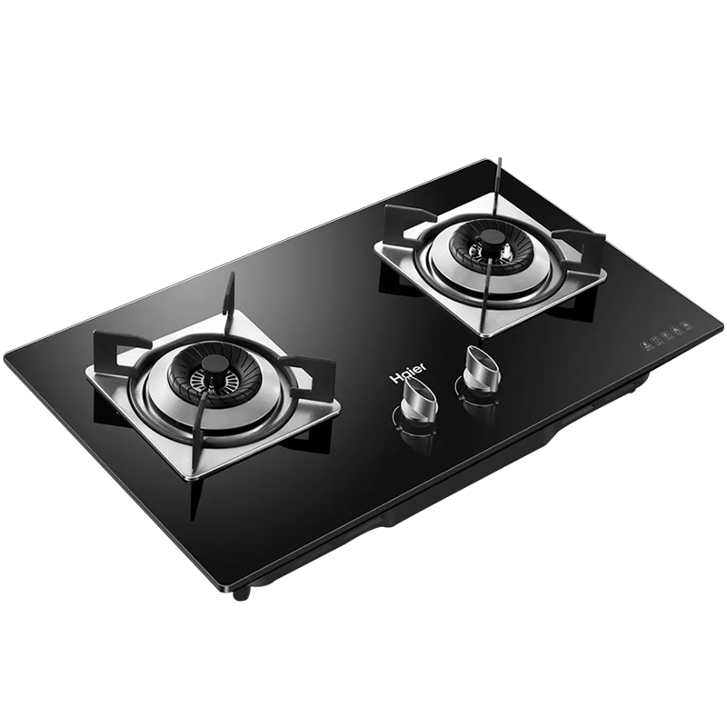 黑色玻璃面板方形炉架天燃气海尔haier燃气灶台嵌两用大火力天然气灶