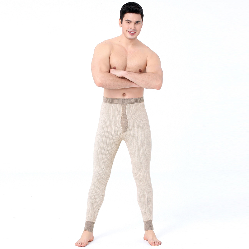 免费试穿 加厚100%纯山羊毛绒裤女厚款保暖打底裤中老年秋冬装羊毛裤男士2024冬装新款羊毛保暖裤男大码内穿毛裤加绒裤 8058男款米驼竖条 M