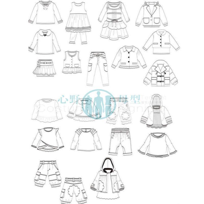 服装设计款式图模板尺时装画手绘效果图人体尺心野母型(童装款) 童装款式图模板