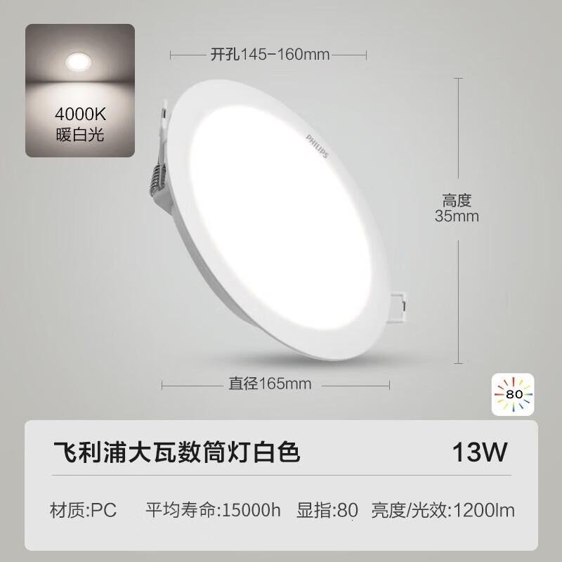 飞利浦大光面13W[开孔145-160mm] 中性光4000k高清大图