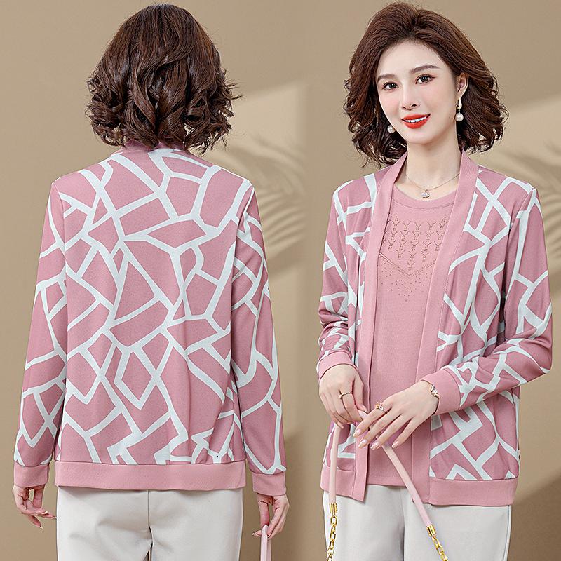 阔太太春秋洋气针织衫中年女装早秋上衣两件套中老年妈妈秋装套装_511高清大图