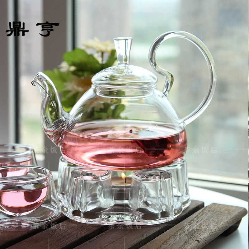 鼎亨家用简约耐热玻璃花果茶具套装 泡花茶壶茶杯子加热透明煮水