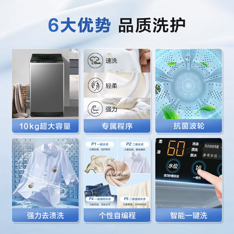 海尔10公斤全自动波轮洗衣机家用 XQB100-Z616S (计价单位:台)高清大图