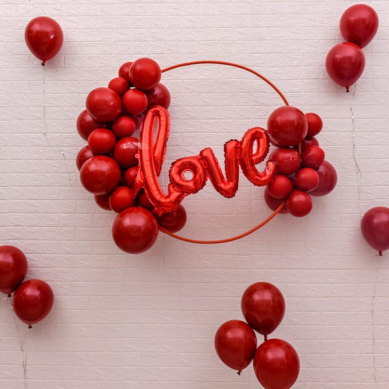 结婚婚房装饰马卡龙宝石红色气球创意婚礼儿童生日派对气球套装