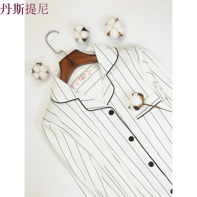睡衣女秋纯棉长袖ins条纹韩版清新学生可外穿春秋冬季家居服套装