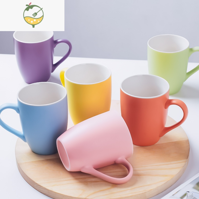 yicheng创意简约马卡龙色家用陶瓷杯子客厅早餐水杯小清新马克杯6个