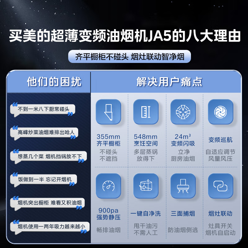 美的(Midea)抽油烟机灶具套装 侧吸式24吸力挥手自清洁超薄烟机 5kW燃气灶烟灶联动JA5+Q523L天然气套装高清大图