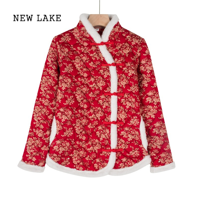lake新款冬装妈妈中国风时尚女装碎花加厚奶奶网红外套短款大花棉袄