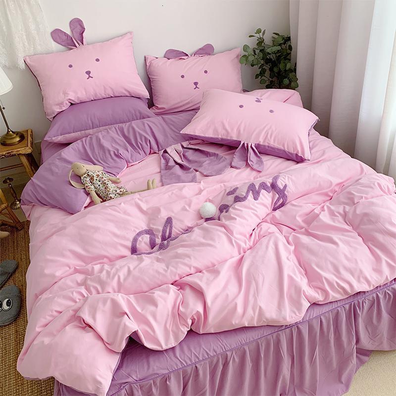 家柏饰(CORATED)款床上磨毛四件套儿童女孩单人床上用品床单被套三件套 小兔子粉紫色 1.5m床单款【适合200×230cm被套】四件套