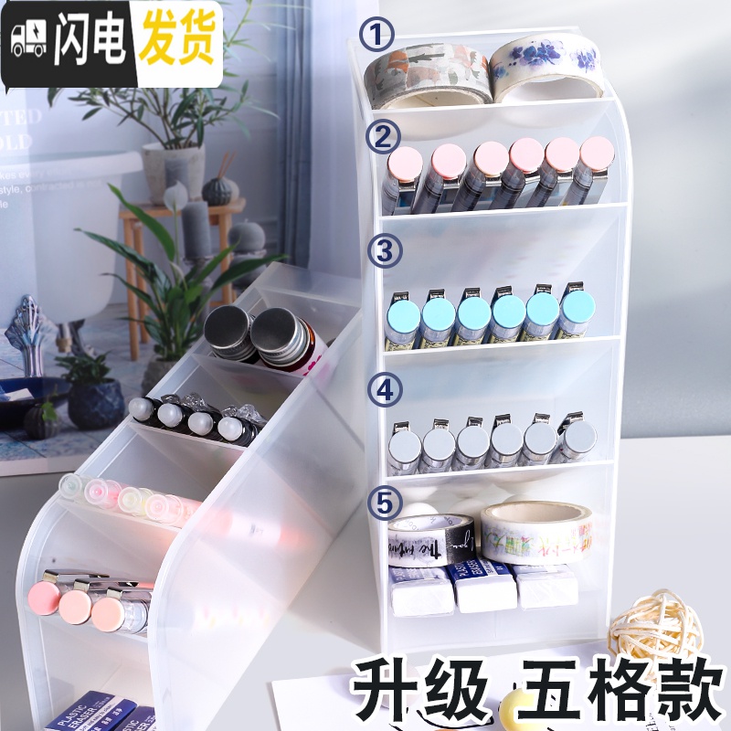 三维工匠斜插式笔筒北欧个性简约大号斜笔筒分格多格四格学生桌面放装笔的收纳盒女ins笔桶大容量多功能透明磨砂 5个装/小号高清大图