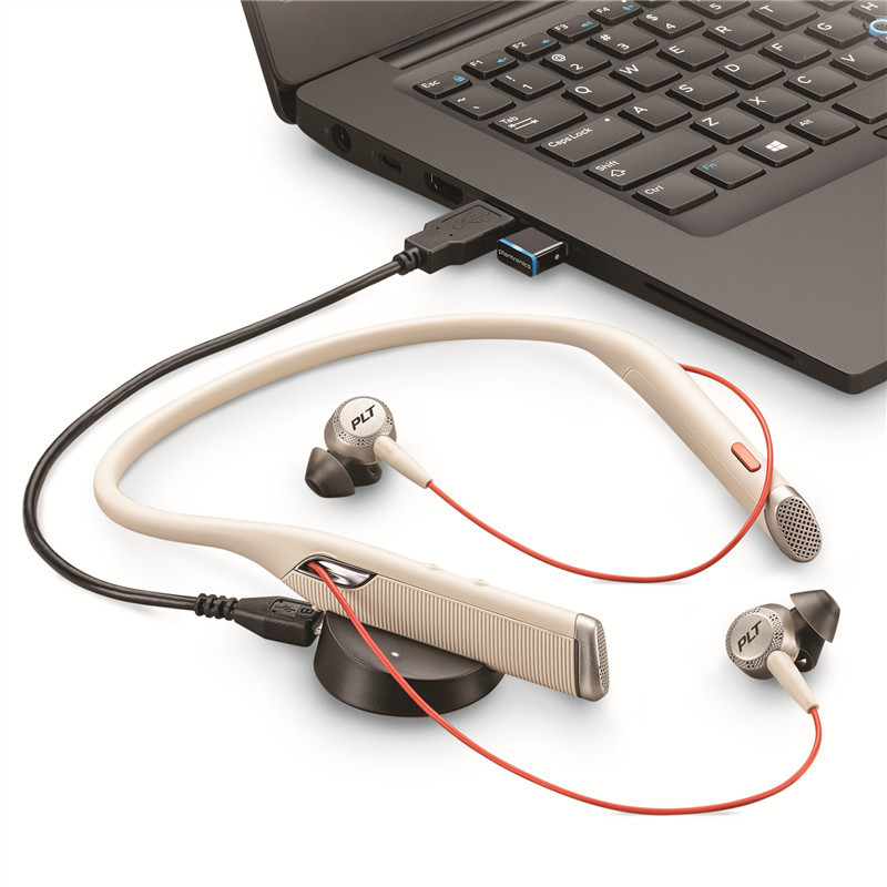 缤特力(Plantronics)6200UC无线入耳颈挂式立体声蓝牙耳机耳麦/人工智能/主动降噪/米白