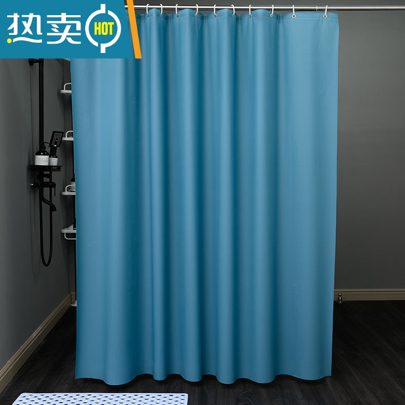 敬平白色浴帘布洗澡挂帘卫生间门帘遮挡免打孔防水布浴室帘淋浴帘 富贵蓝色 单独帘240宽*200高送挂钩