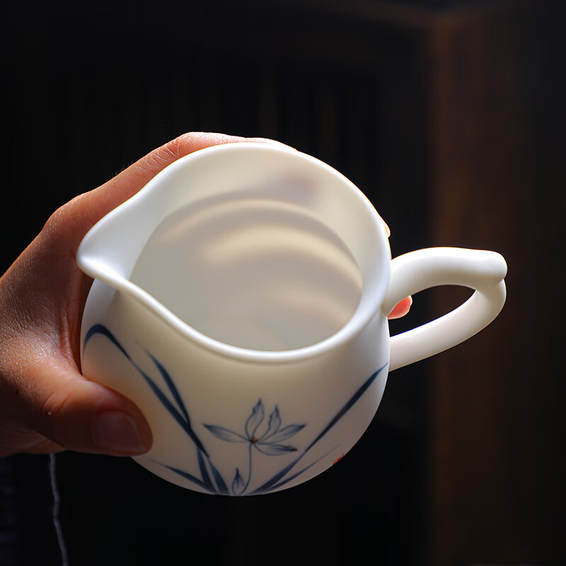 拓牌 10头素烧手绘羊脂玉瓷 侧把壶兰花 轻奢茶具套装 茶壶/茶杯整套茶具+彩盒包装 jh高清大图