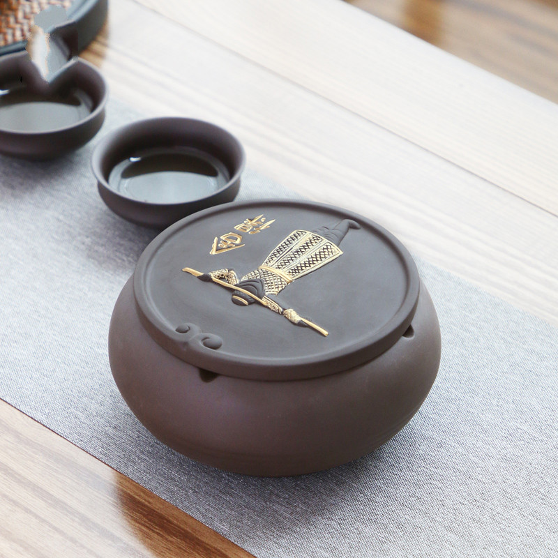 美帮汇紫砂烟灰缸茶具配件茶道茶洗茶渣桶陶瓷小号水盂笔洗茶桌摆件高清大图