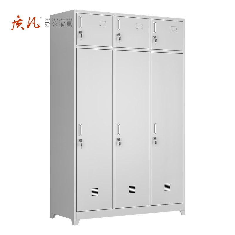 质凡 宿舍衣帽物品柜士兵柜铁皮柜储物柜更衣柜 三人柜高清大图