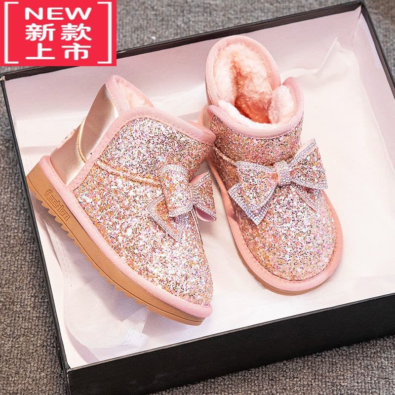 可莉允女童雪地靴2022冬季新款保暖防滑儿童棉靴小女孩短靴加绒加厚靴子图片