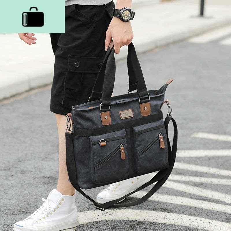 复古休闲男包单肩斜挎包帆布包 商务男士手提包公文包电脑包NEW LAKE图片