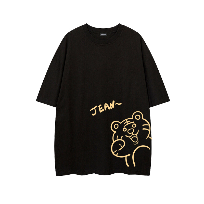 真维斯黑色夏季短袖t恤女2022年新款可爱小老虎宽松上衣ins潮半袖