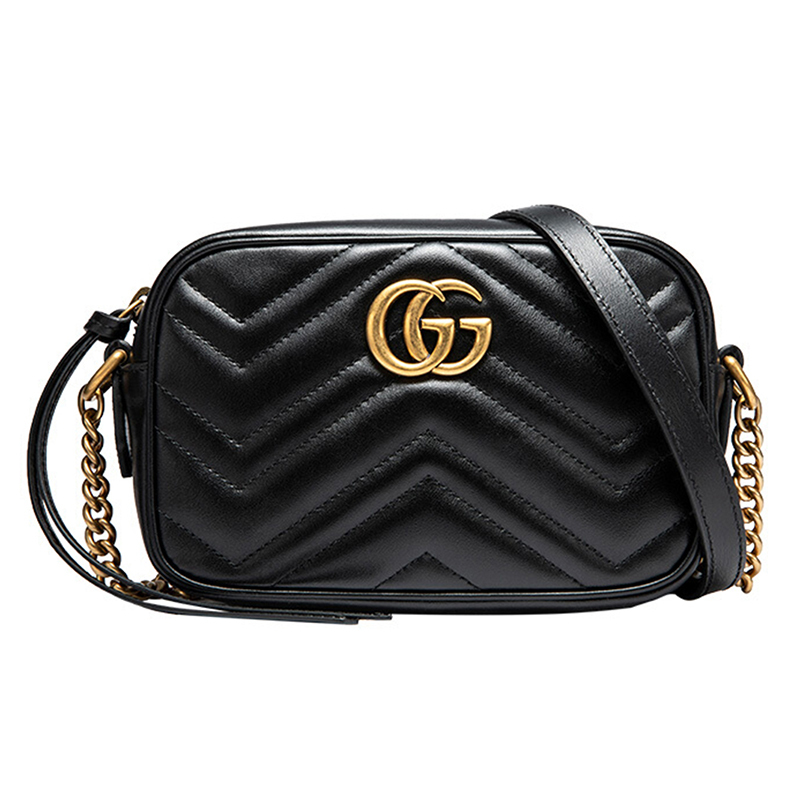 gucci古驰marmont系列双g黑色皮革女士单肩斜挎包女448065dtd1t1000