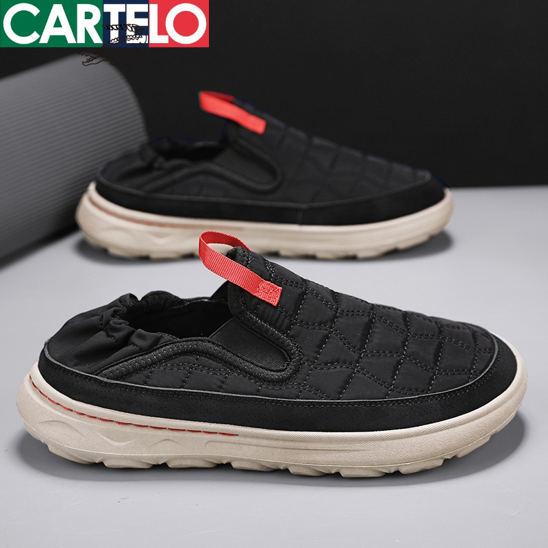 鳄鱼cartelo新款男士一脚蹬休闲鞋潮流板鞋百搭懒人鞋男鞋帆布鞋
