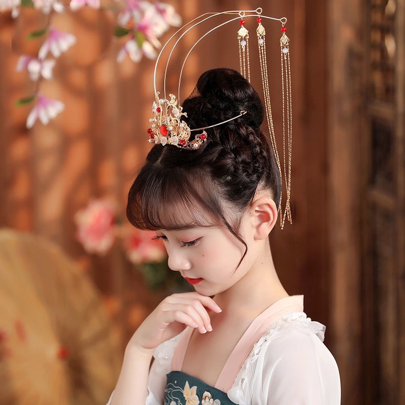 发冠一个儿童汉服头饰流苏发冠唐代明制古风发饰中国风女童演出古装配
