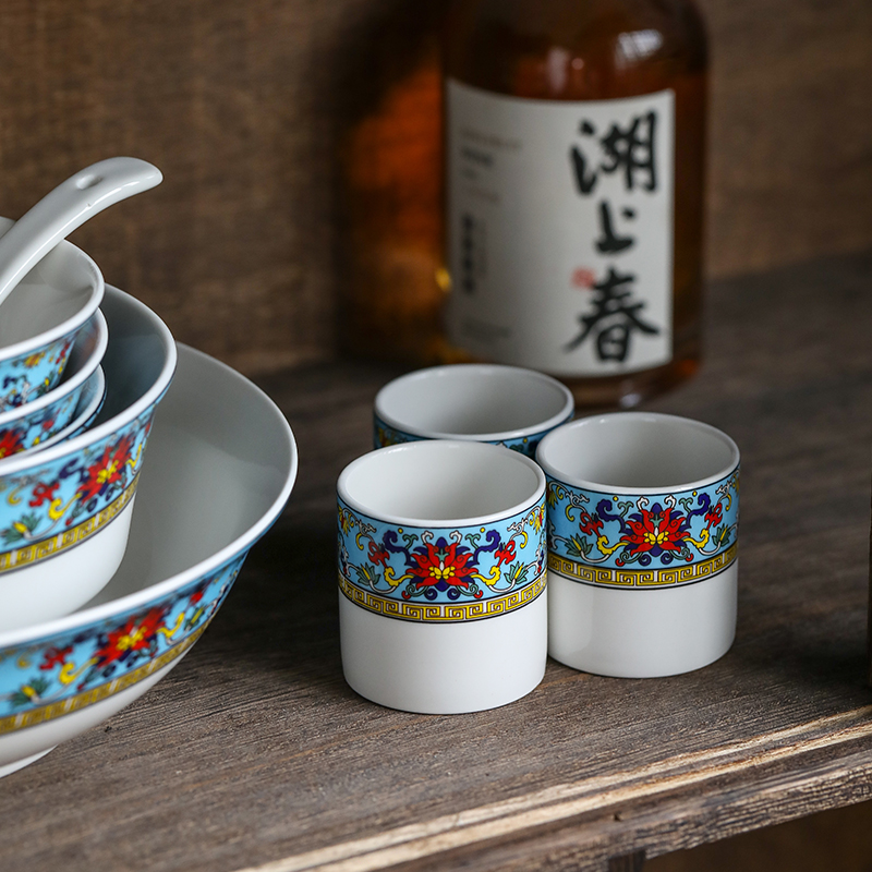 苏氏陶瓷 SUSHI CERAMICS 餐具套装 景泰蓝精品餐具陶瓷碗盘碟勺子10头釉中彩餐具精美礼盒装高清大图