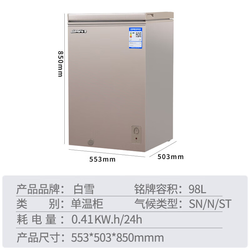 白雪冷柜BD/C98DS家用小冰柜98升冷冻冷藏转换冷冻箱