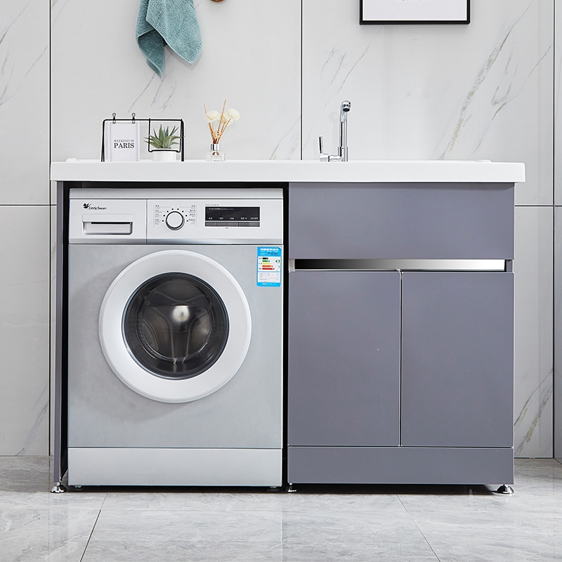 藤印象不锈钢阳台洗衣机柜组合石英石一体台盆定制水槽切角浴室带