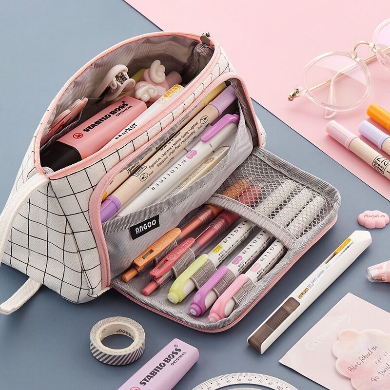 高颜值日系ins大容量铅笔盒韩版简约初中生帆布文具袋女可爱笔袋柠檬