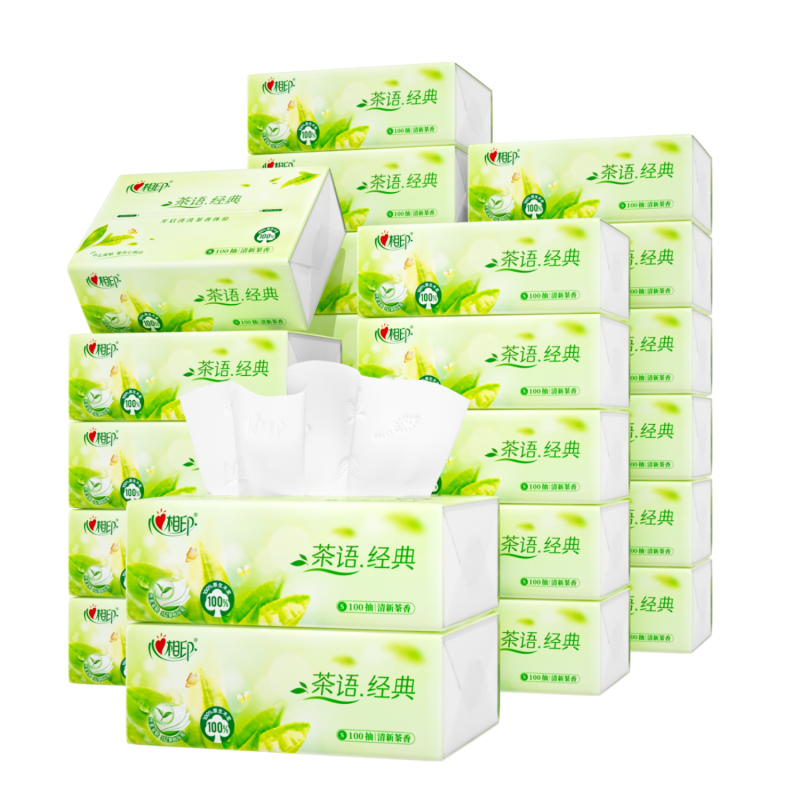 心相印(Mind Act Upon Mind)DT5100茶语经典三层100抽24包装面巾纸箱装淡茶香