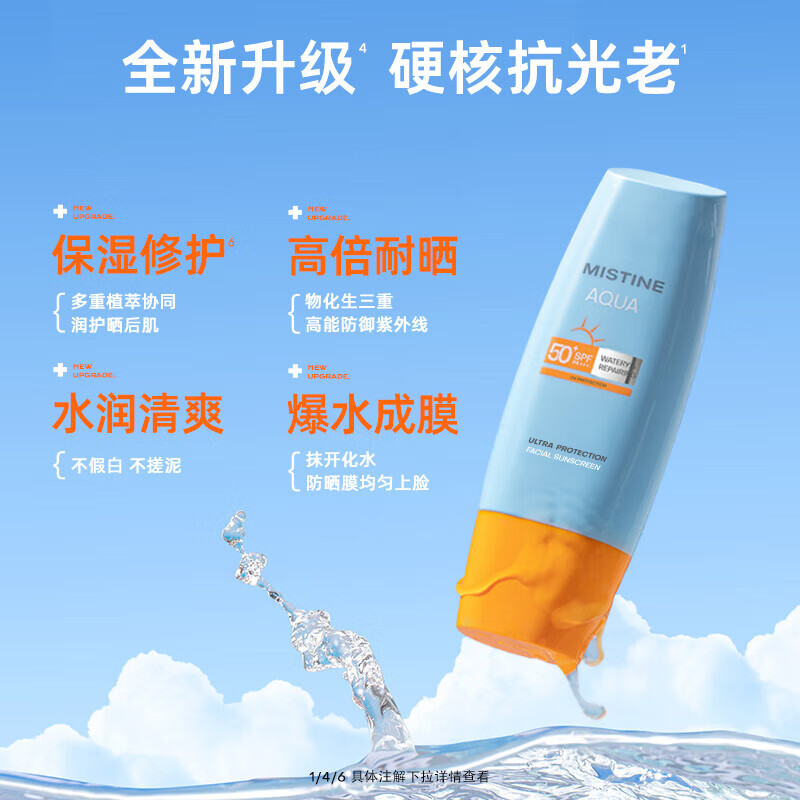 蜜丝婷(Mistine)小黄帽面部水润养肤防晒霜乳60mlSPF50+敏感肌使用高清大图
