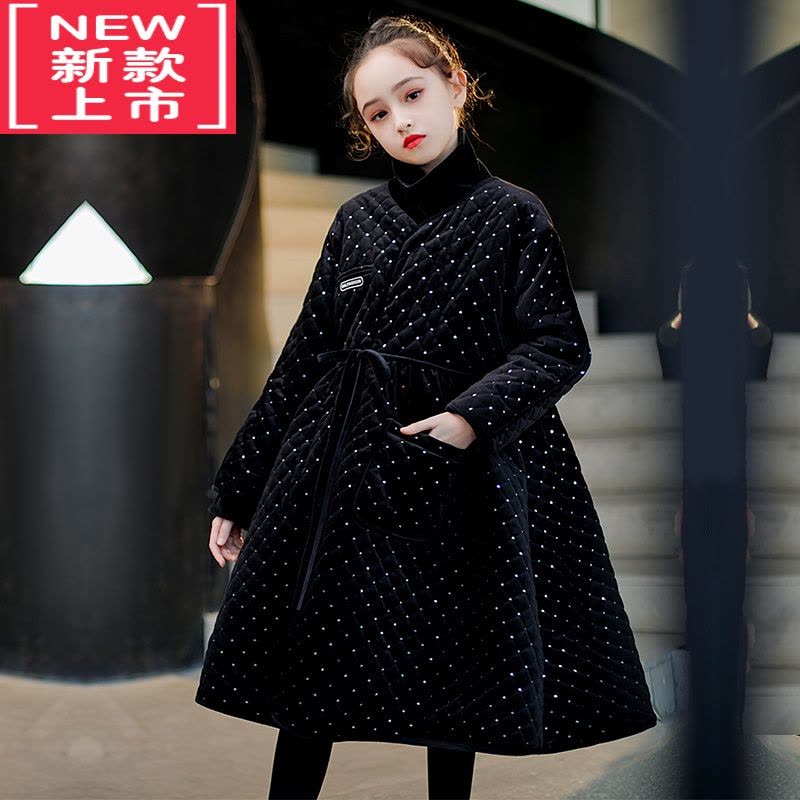 可莉允女童棉服中长款秋冬夹棉加绒加厚外套2022新款洋气连衣裙冬季过年图片