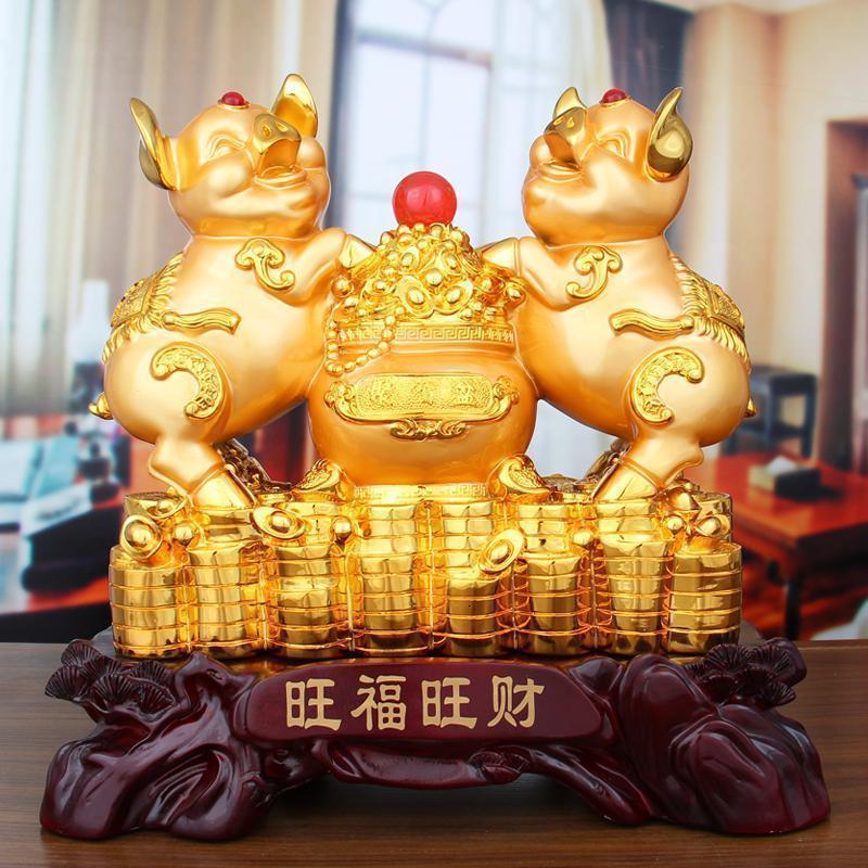 金猪一对摆件元宝生肖猪聚宝盆客厅装饰店铺开业工艺礼品_944_680