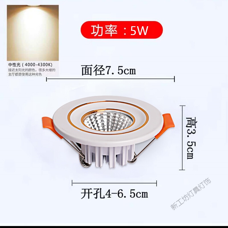 苏宁放心购小射灯3w5w天花灯开孔4cm4.5公分6厘米嵌入式客厅家用筒灯 两线金5W中性光【开孔4-6cm】