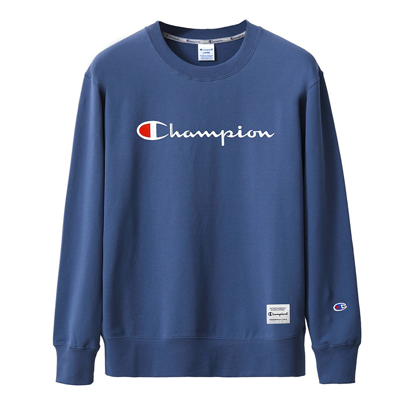 champion冠军春秋款刺绣冠军圆领长袖白色纯棉打底衫潮牌潮流情侣衣服