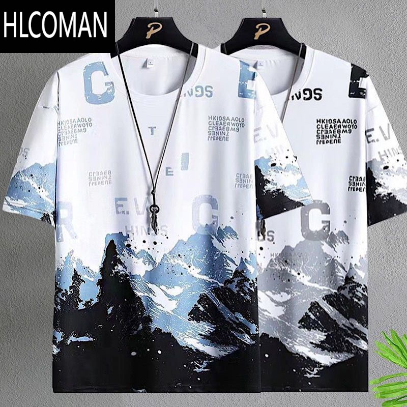 HLCOMAN[装]莫代尔冰丝短袖t恤男士夏季新款潮流宽松半袖体恤上衣男
