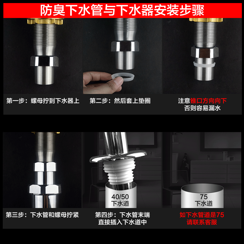 潜水艇防臭下水管洗脸面盆铜管下水器配件洗手盆S弯防鼠咬下水管SQ-4高清大图