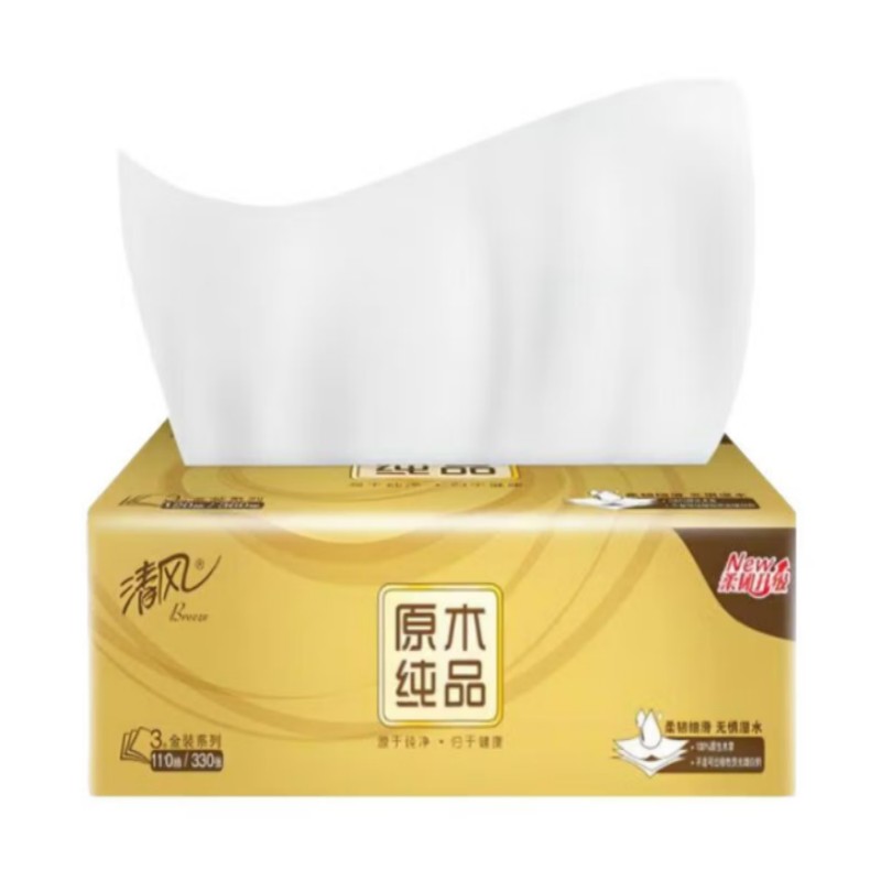 清风金装抽纸 3层 110抽一提四包(180mmX132mm)高清大图
