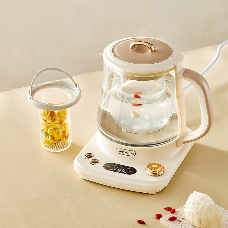 小熊(Bear) 养生壶 高端办公室煮茶壶 1.5升家用迷你煮水壶电茶壶花茶壶轻音壶 YSH-E15L7 配炖盅滤网