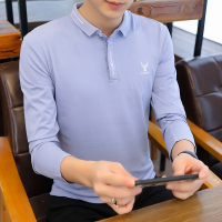 戈思登2020秋装长袖Polo衫男修身翻领T恤印花青少年有领打底T恤衫2844