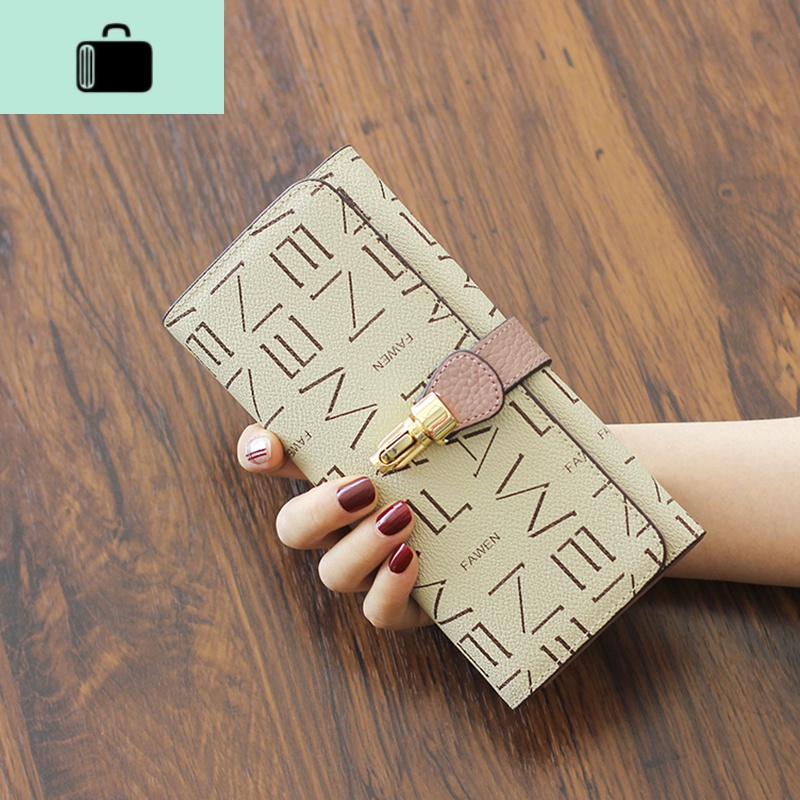 2020新款皮搭扣女士长款钱包牛皮大容量多功能手机钱包女手拿包NEW LAKE 杏色配粉色