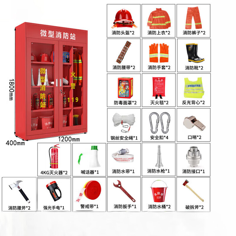 戴劲消防器材柜放置工具柜工地商场展示柜应急柜1.2米2人97式套餐A高清大图