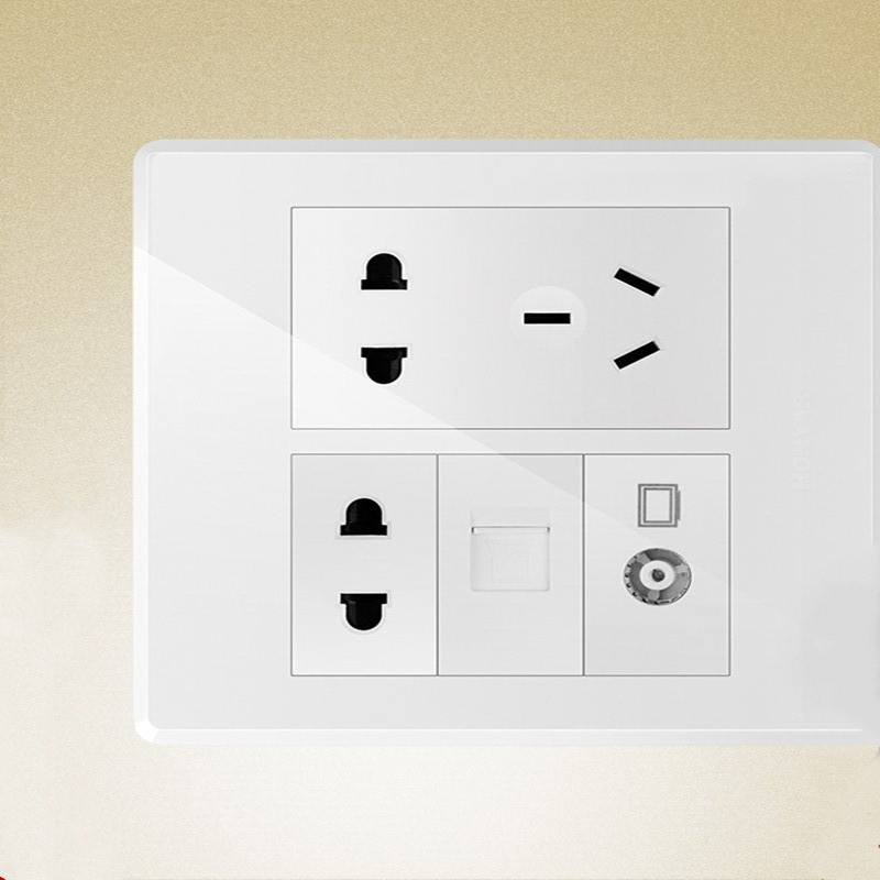 鸿雁120型开关插座面板家用暗装墙壁电源插座白六位电脑电视七孔单只