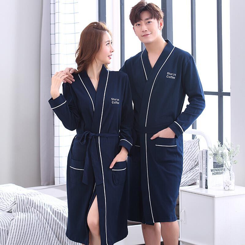 波迷娜(BOMINA)日式长款浴袍季长袖棉大码全棉家居服睡衣睡袍