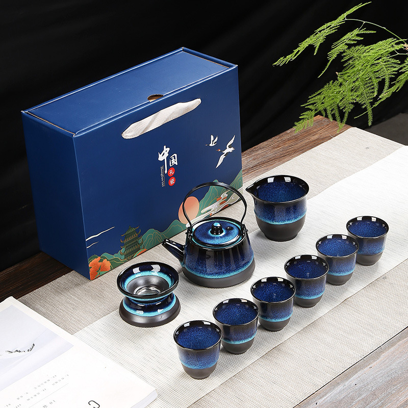 华普思德化陶瓷功夫茶具套装茶壶茶杯礼盒装商务会议家用活动年会伴随礼 红色扁壶套装高清大图