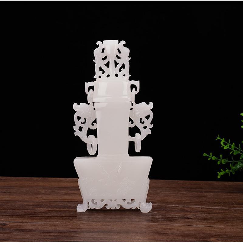 家柏饰corated玉石花瓶仿古刻艺术品客厅玄关酒柜中式装饰软装摆件