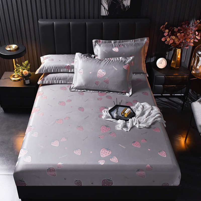 家柏饰(CORATED)冰丝凉席1.8m床三件套夏季折叠可水洗1.5米夏天可机洗床笠款席子 提花冰丝床笠席-甜蜜蜜 1.5m（5英尺）床