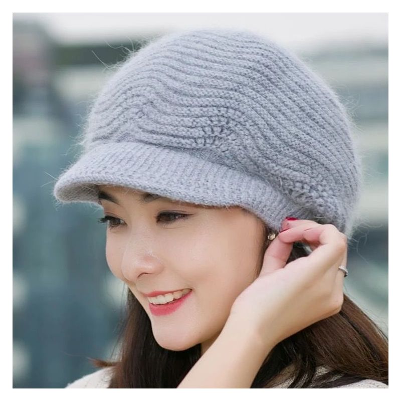 帽子女冬季韩版针织毛线帽女士秋冬天时尚保暖鸭舌帽中老年兔毛帽