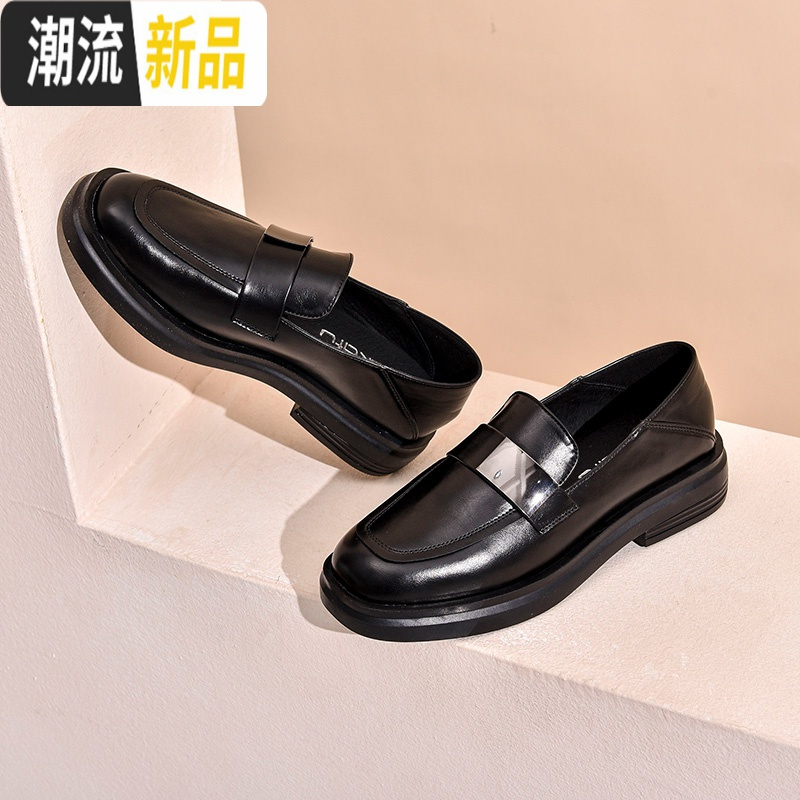 一脚蹬乐福鞋女鞋春季2020新款英伦风百搭小皮鞋厚底单鞋女 广赫